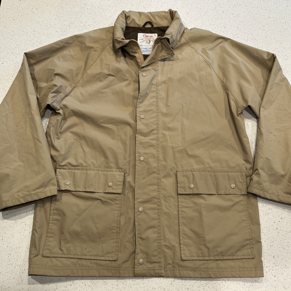 Orvis Vintage Men's Gore-Tex Beige Zip Hooded Fishing Jacket Size Large